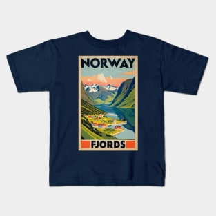 A Vintage Travel Art of the Fjords in Norway Kids T-Shirt